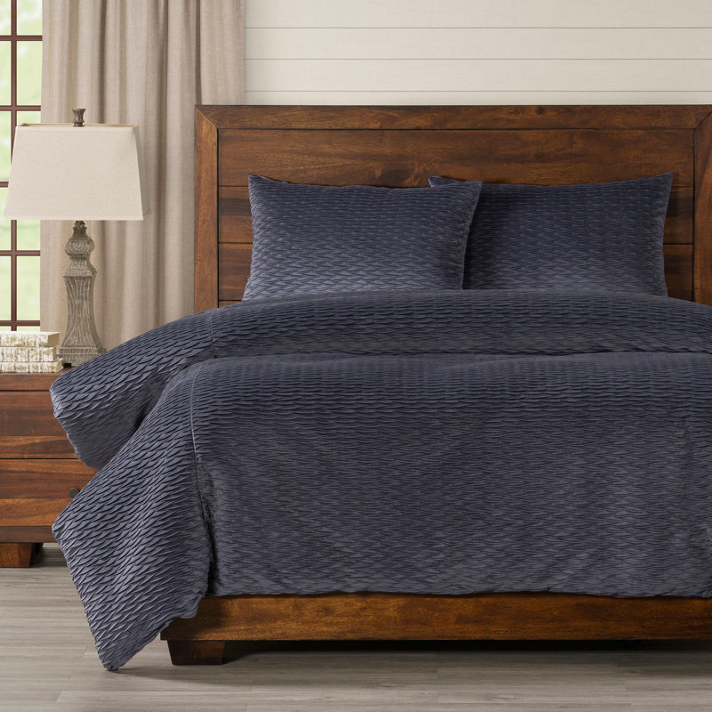 Smithsonian Pleated Velvet BlueGray Duvet Cover Set Wayfair